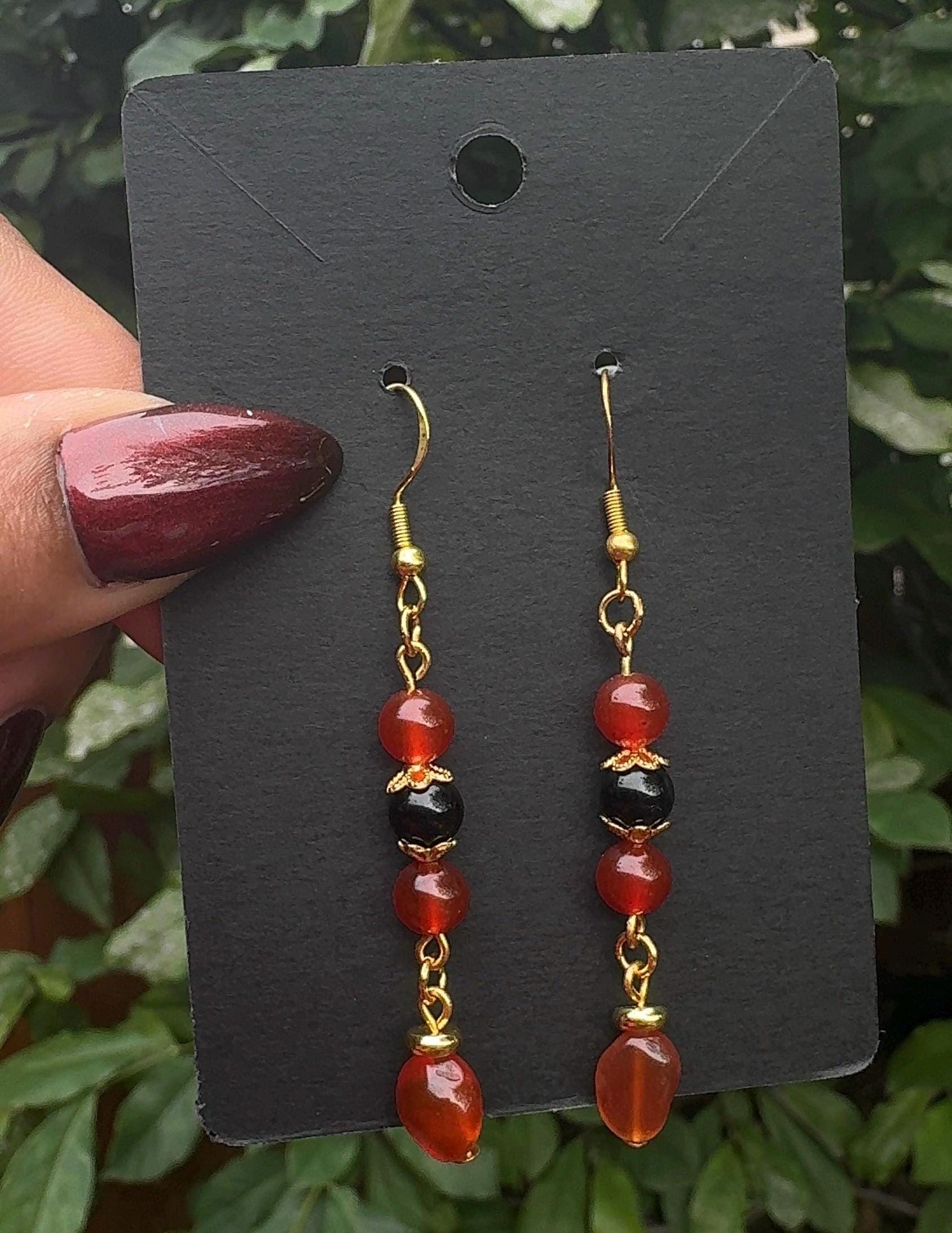 Carnelian & Obsidian Earrings | Crystals for Courage, Confidence, Balance Spiritual Protection | Natural Crystal Jewelry | Handmade Jewelry