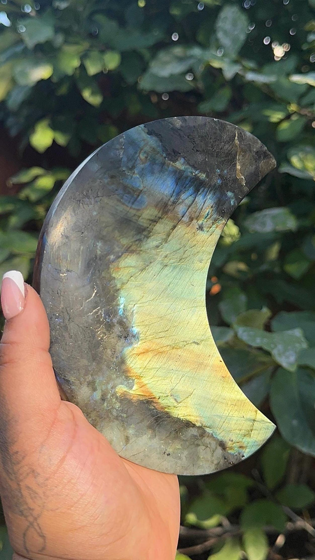 Natural Flashy Labradorite Moon | Crystal Moon | Transformation, Protection, Intuition | Crystal Decor