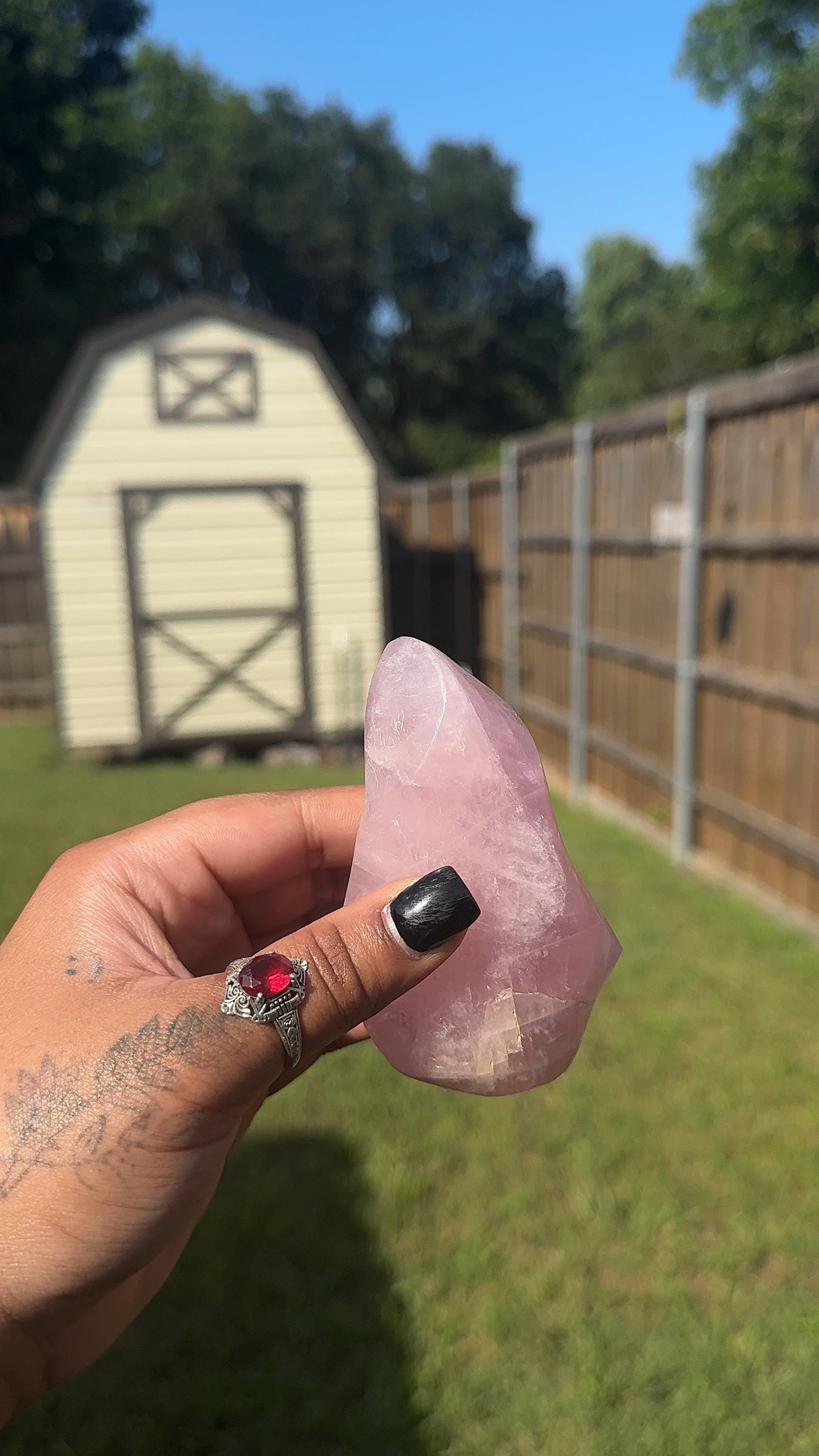 Rose Quartz Crystal Flame Tower