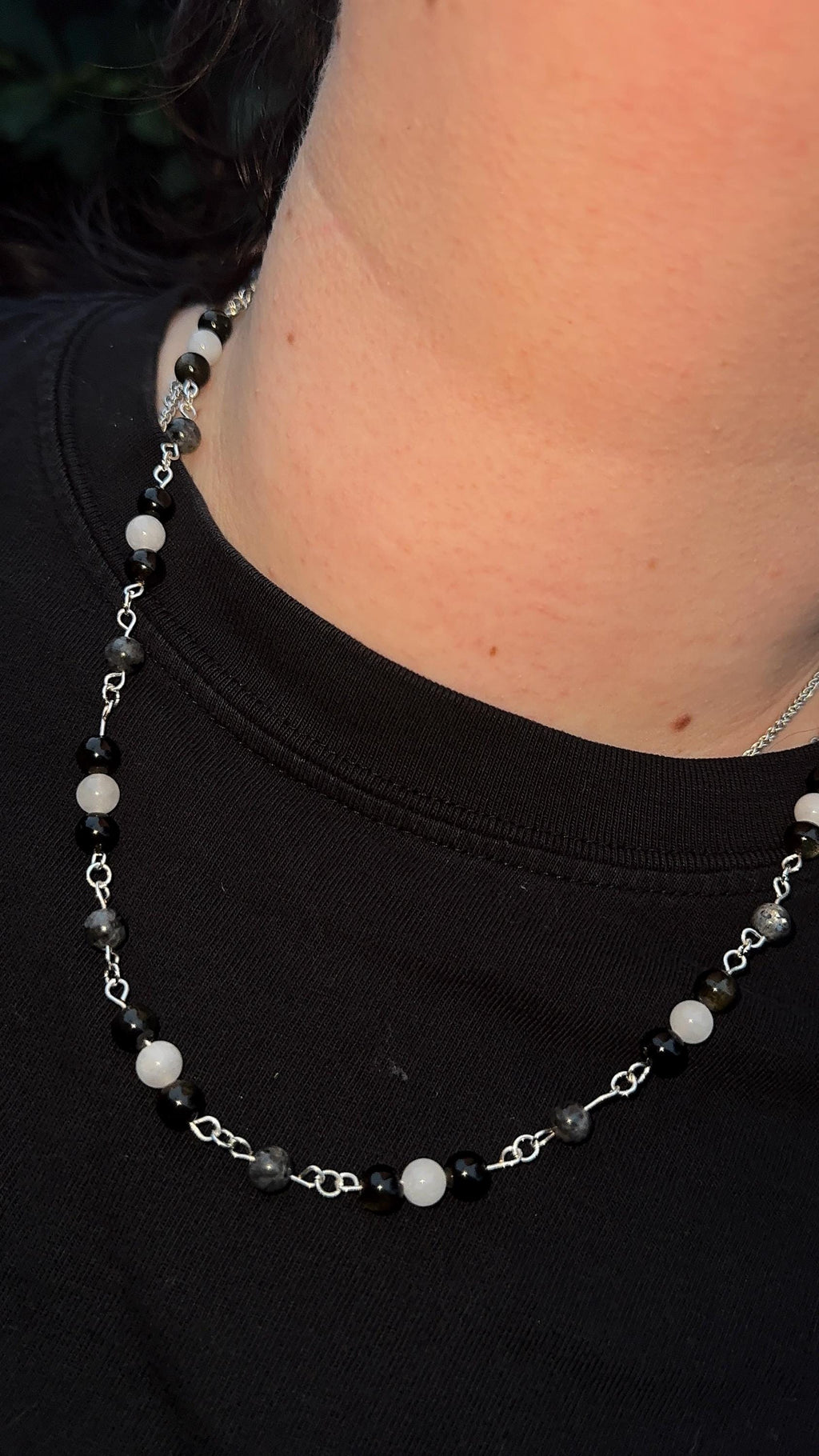 Natural Obsidian, White Jade, Labradorite Necklace, Handmade Crystal Jewelry, Protection, Abundance