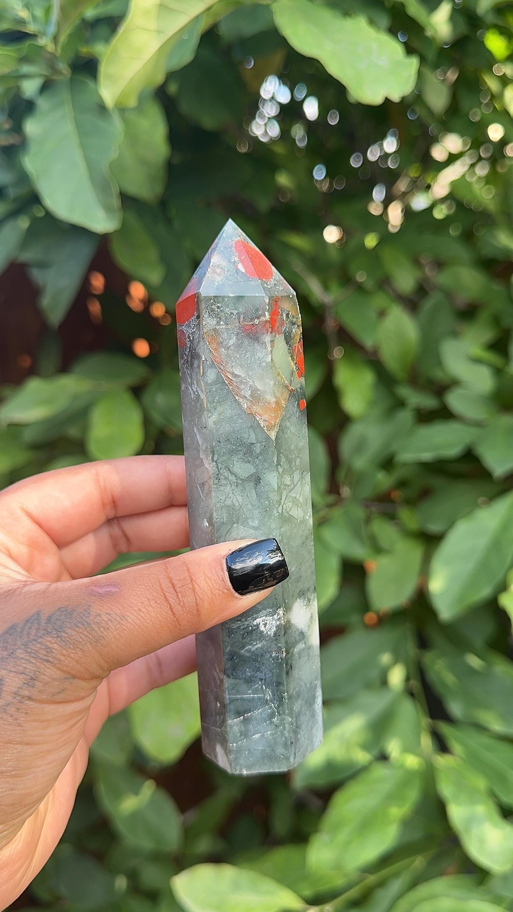 Natural African Bloodstone Tower | Strength, Courage, Protection Crystal Decor