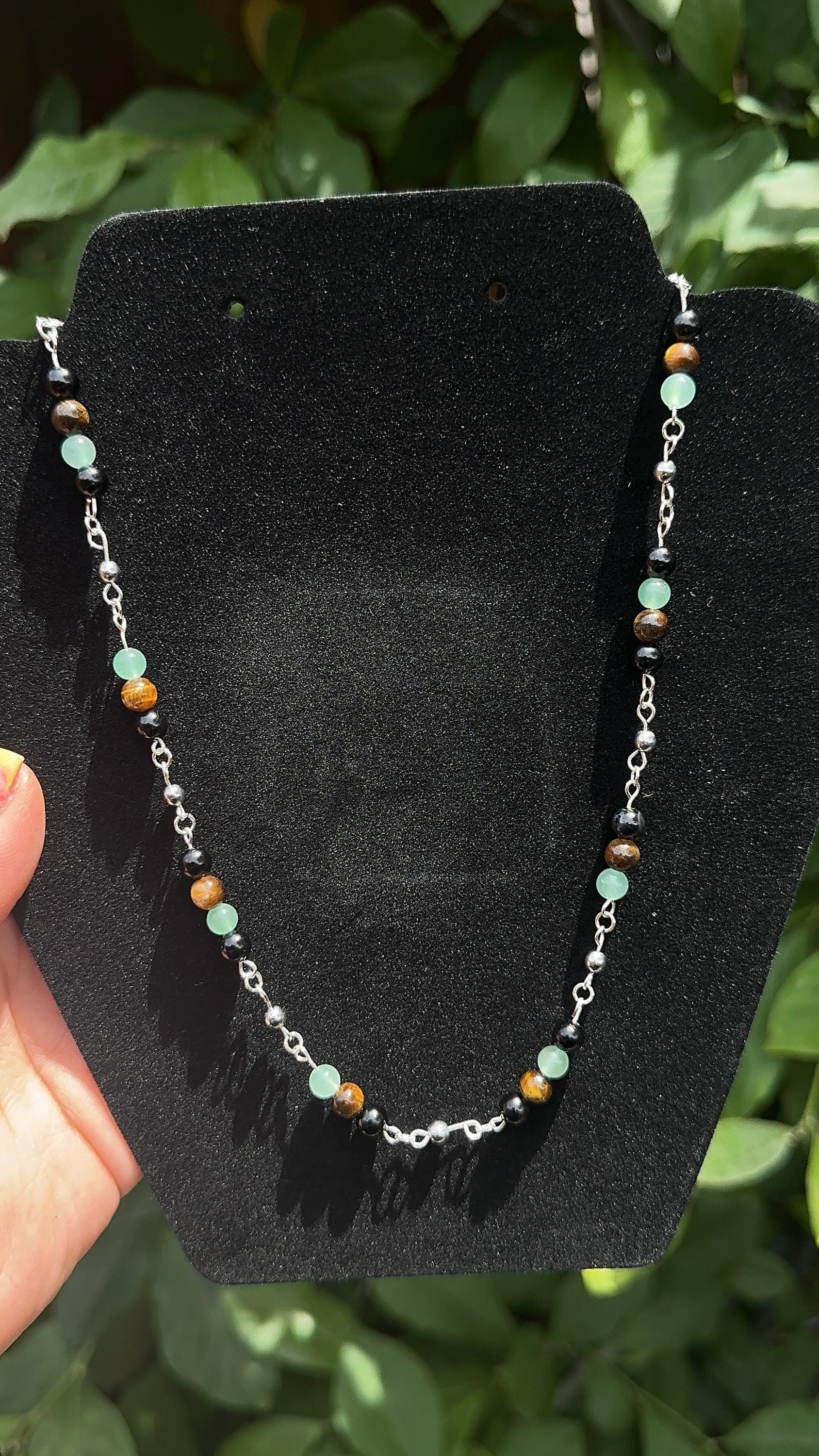 Tigers Eye, Green Aventurine & Black Onyx Necklace