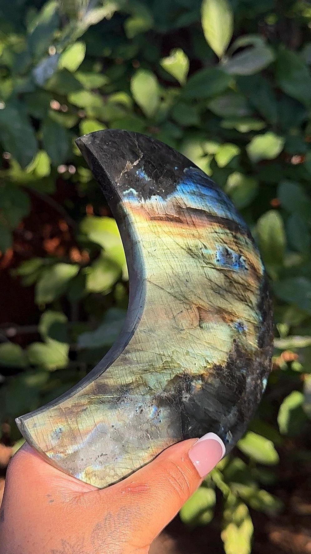 Natural Flashy Labradorite Moon | Crystal Moon | Transformation, Protection, Intuition | Crystal Decor
