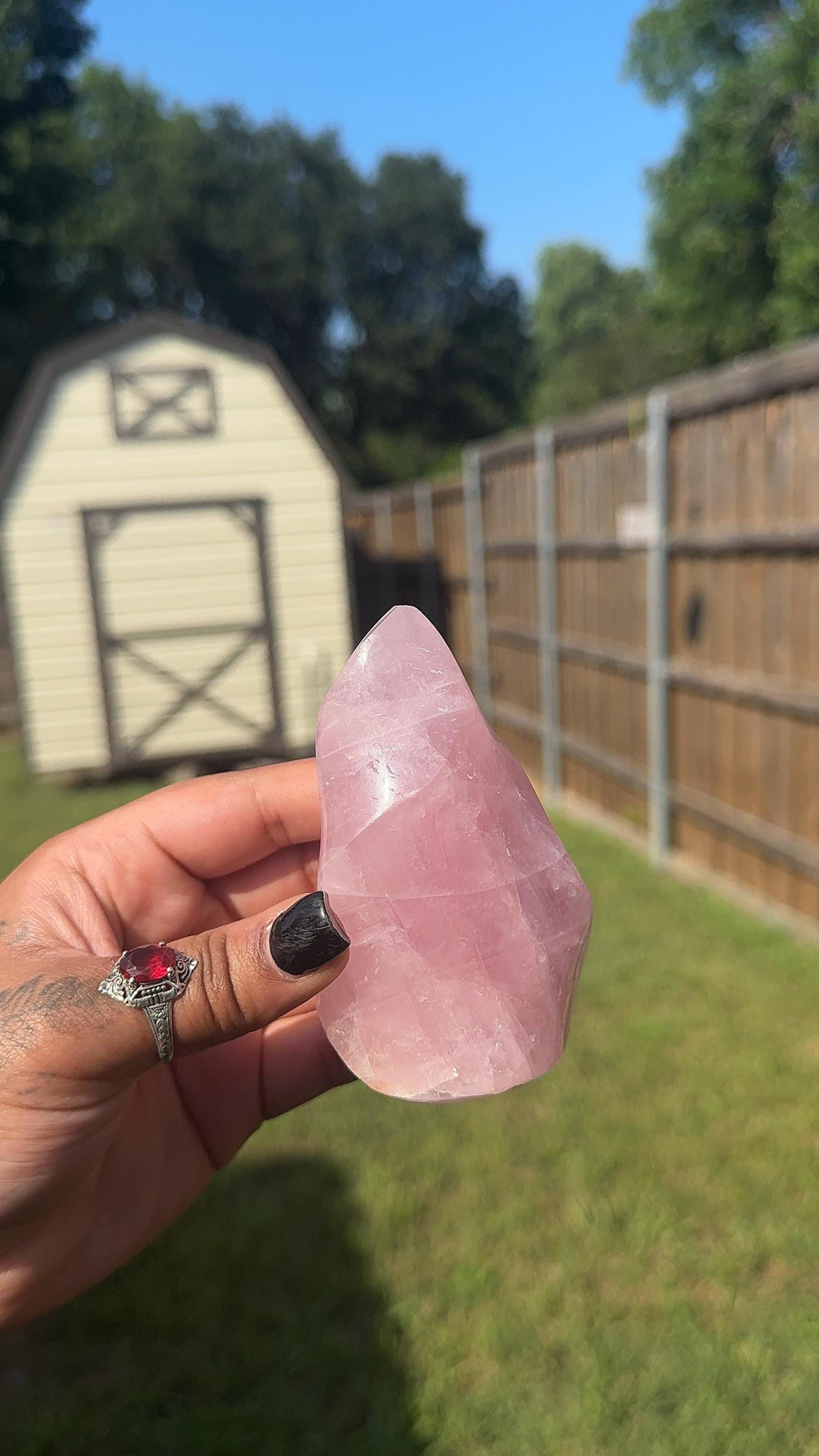Rose Quartz Crystal Flame Tower