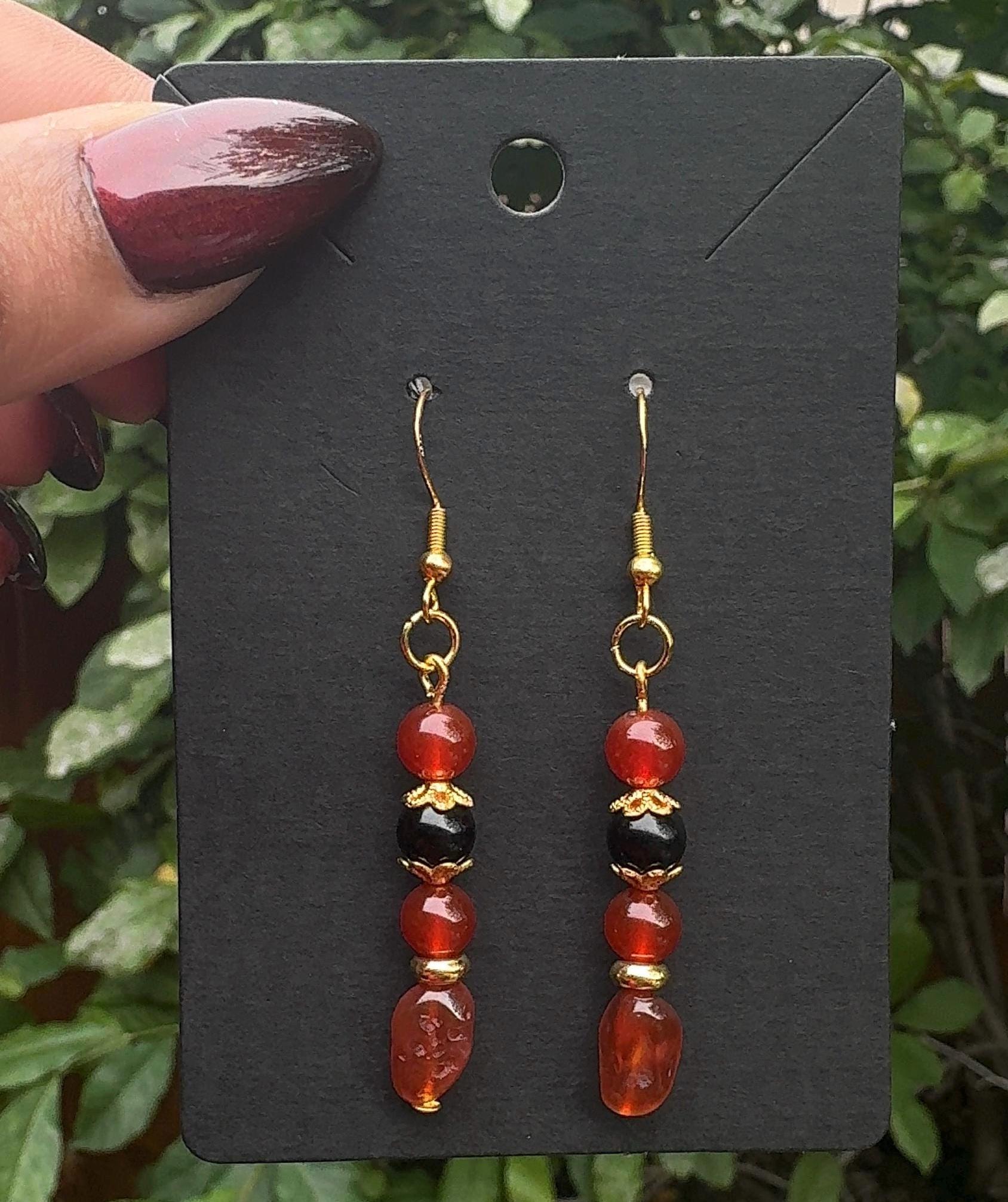 Carnelian & Obsidian Earrings | Crystals for Courage, Confidence, Balance Spiritual Protection | Natural Crystal Jewelry | Handmade Jewelry