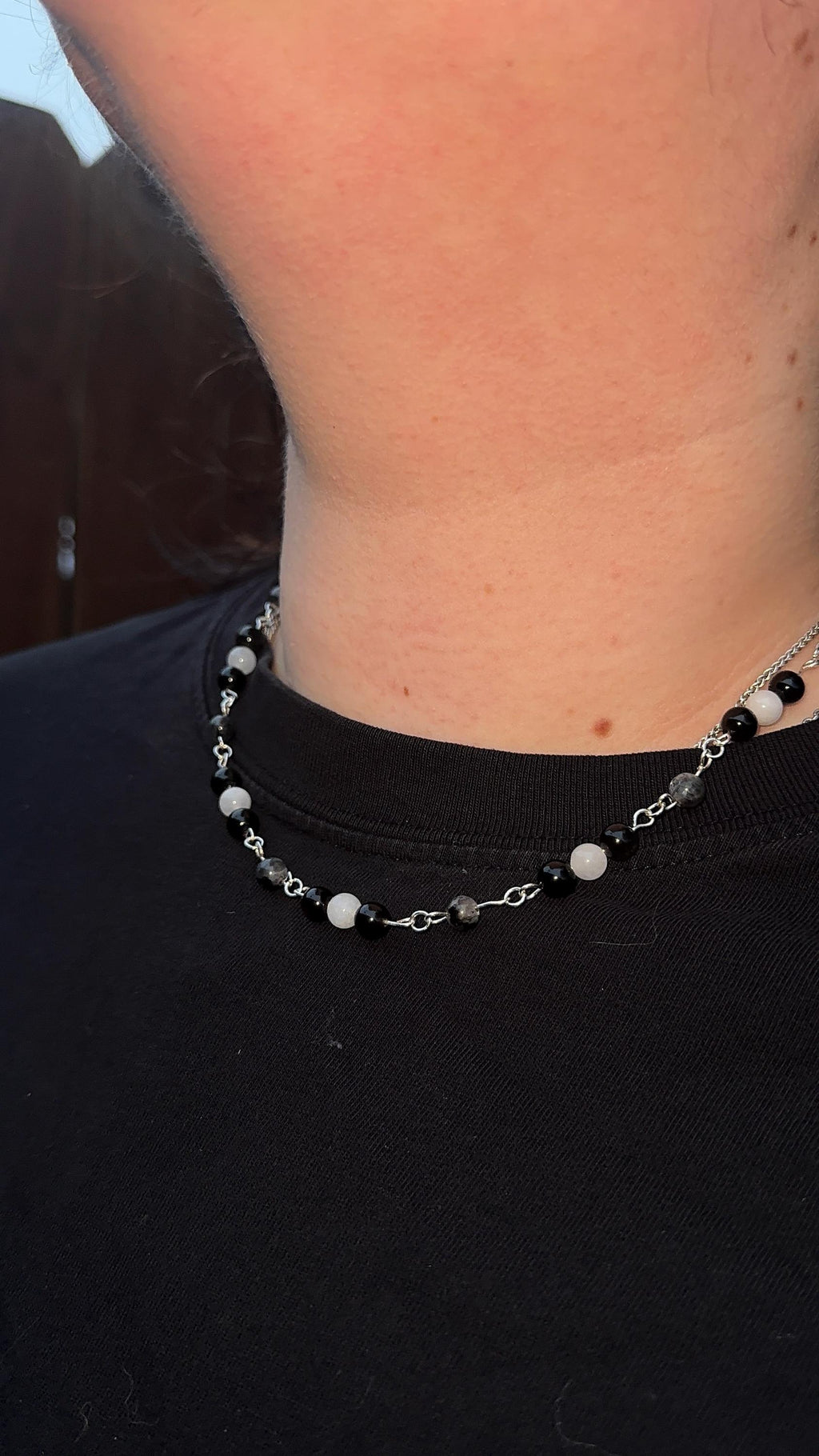 Natural Obsidian, White Jade, Labradorite Necklace, Handmade Crystal Jewelry, Protection, Abundance