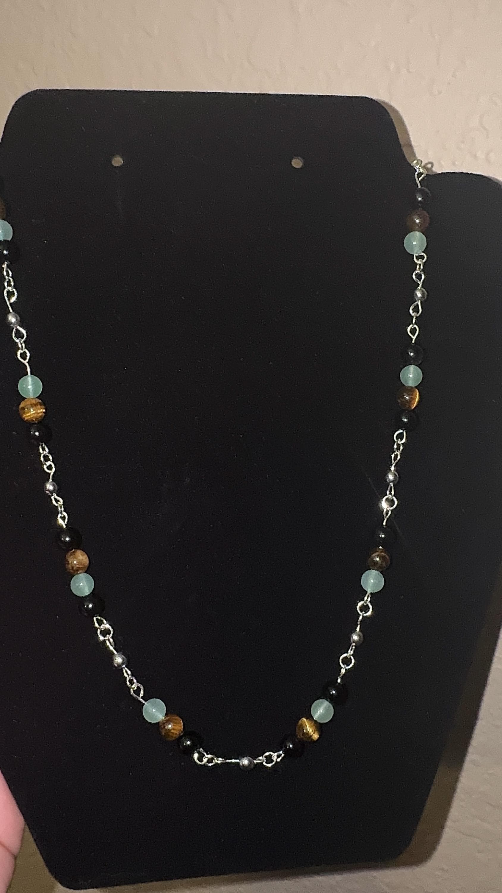 Tigers Eye, Green Aventurine & Black Onyx Necklace