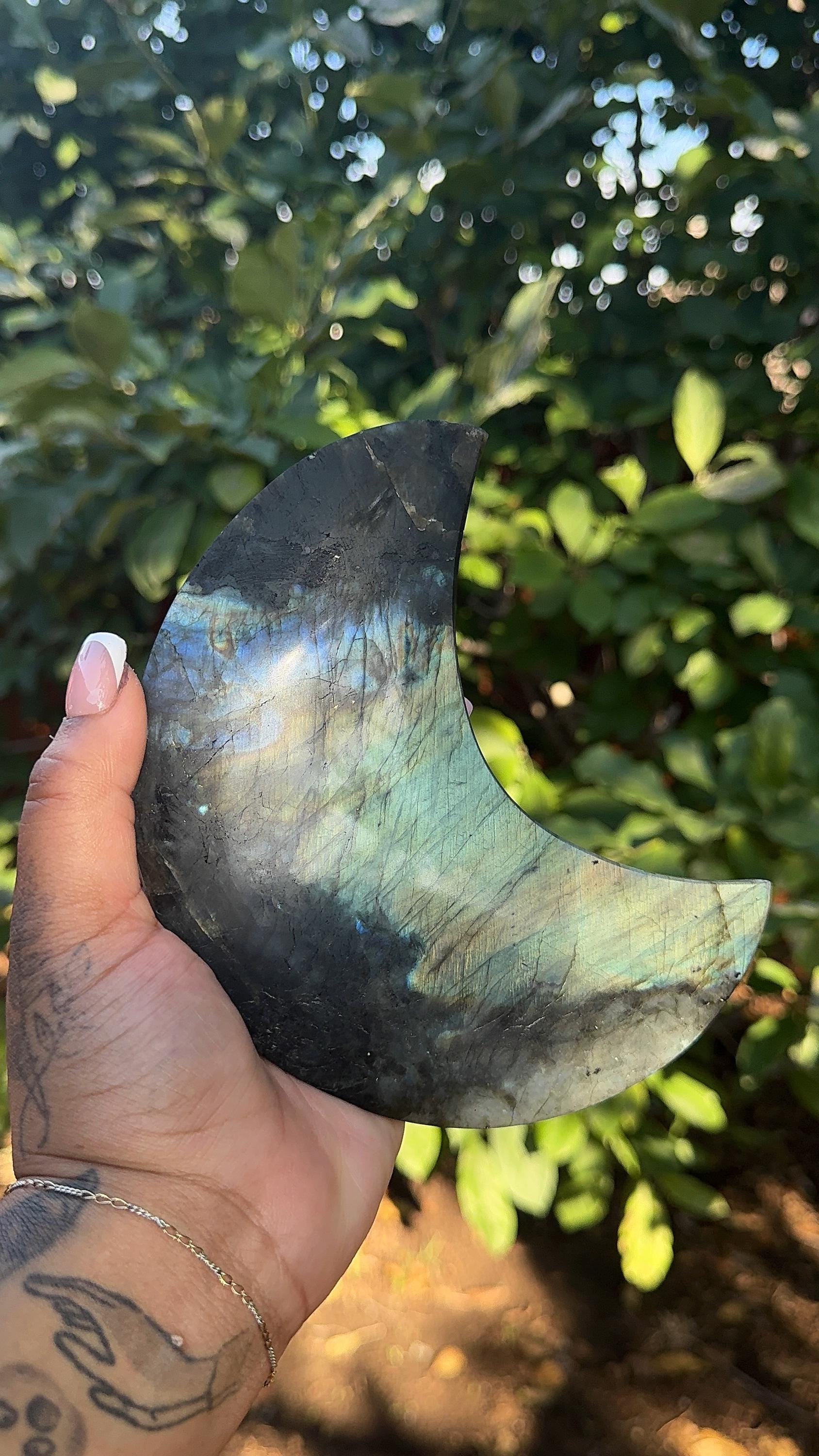 Natural Flashy Labradorite Moon | Crystal Moon | Transformation, Protection, Intuition | Crystal Decor