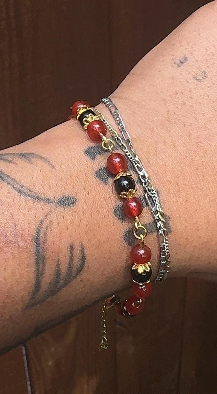 Carnelian & Obsidian Bracelet| Crystals for Courage, Confidence, Balance Spiritual Protection | Natural Crystal Jewelry | Handmade Jewelry