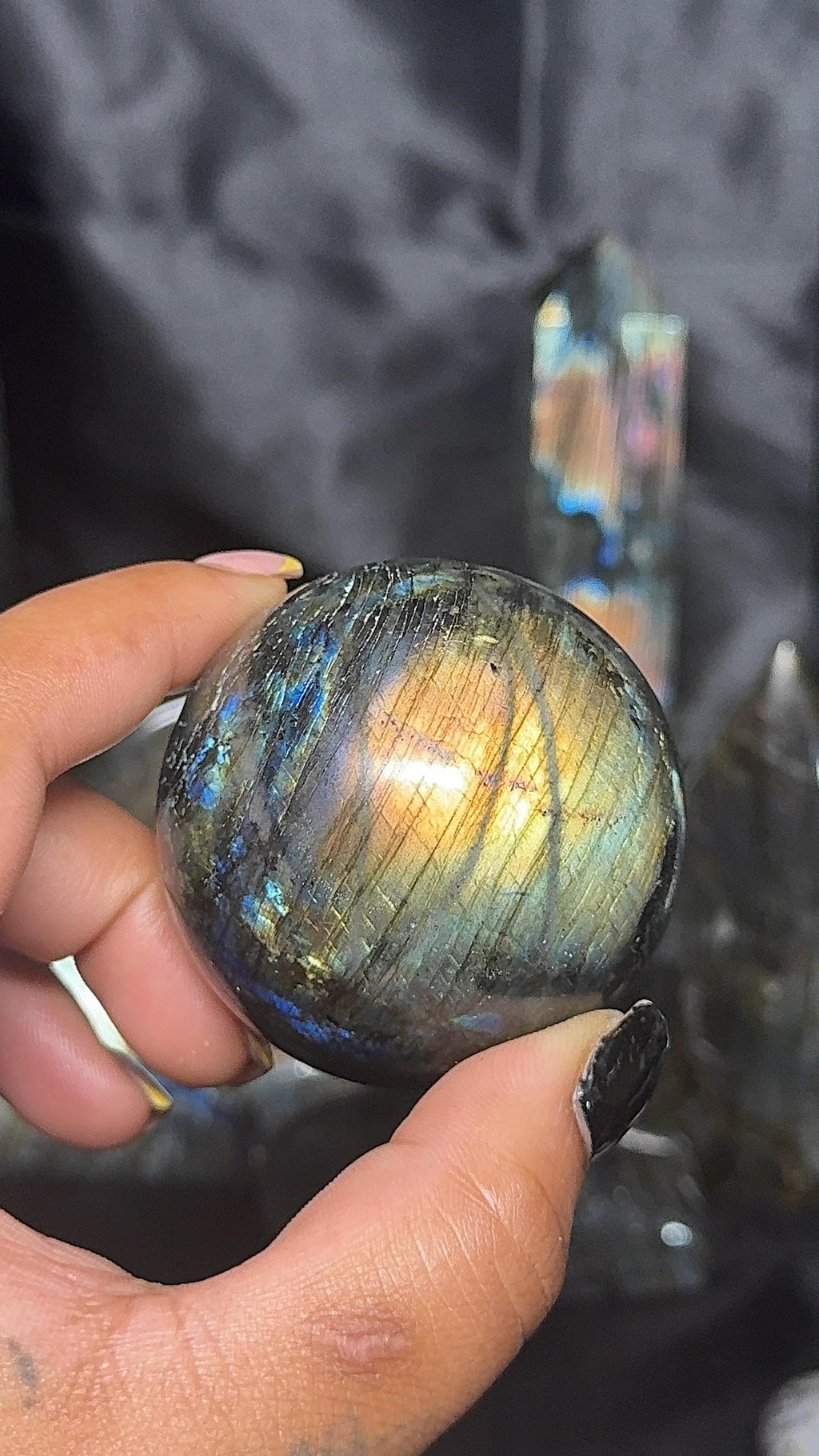 Natural Labradorite Shere | Orange Flash Lab