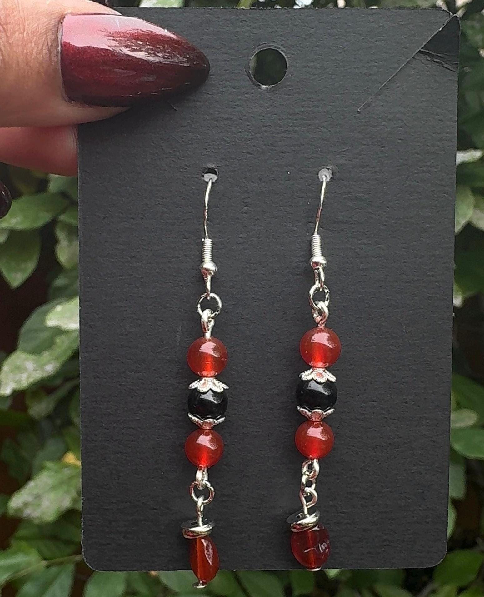 Carnelian & Obsidian Earrings | Crystals for Courage, Confidence, Balance Spiritual Protection | Natural Crystal Jewelry | Handmade Jewelry